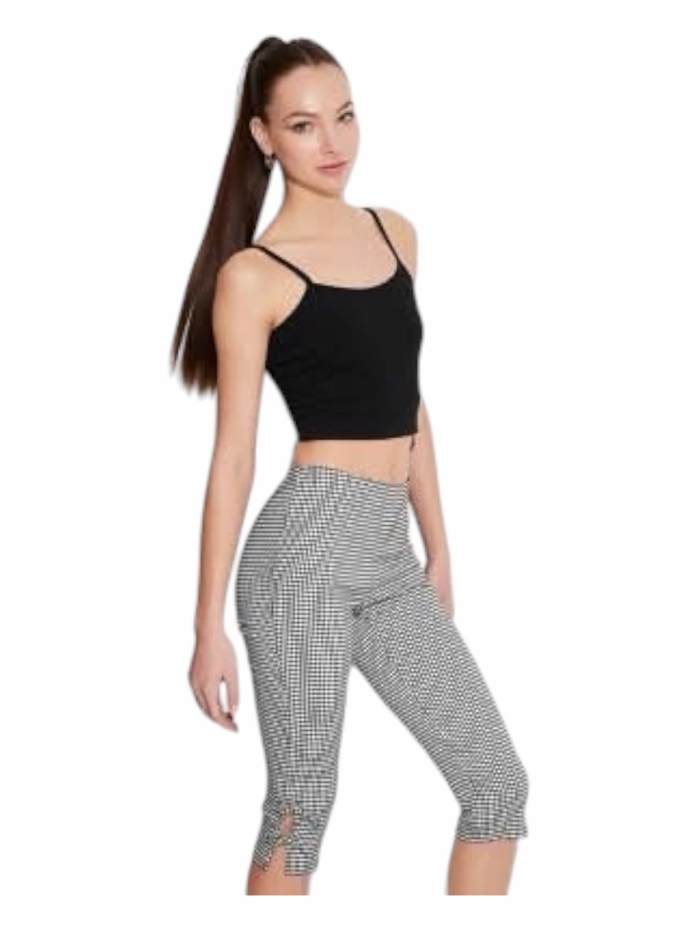 wild fable Black and White Gingham Capris with Tie Hem